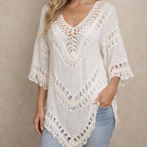 Amore Silk-Blend Crochet Sheer Top | Size S/M